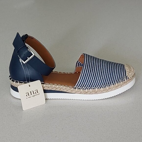 NWT A.N.A. Blue/White Multi Stripe Sandals with Ankle Strap Women's Size 8 - Picture 8 of 13